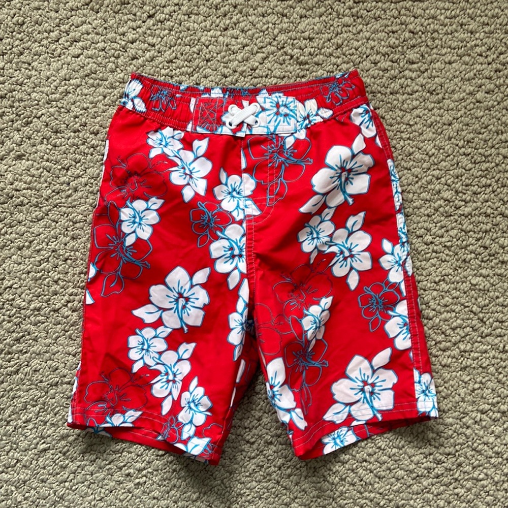 NWOT-Xtreme Hibiscus Swim Trunks Red/White/Blue-Size 4